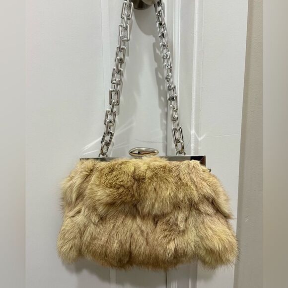 Natural Genuine Fox Fur Handmade Push Lock Clutch/Shoulder Bag/Crossbody - Picture 3 of 16